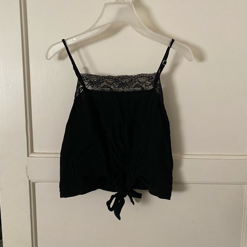 Brandy Melville Black Lace Trim Tie Tank Top